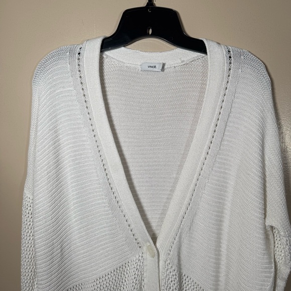 Vince Knit Marled Long Cardigan Optical White Size Medium - Picture 5 of 10